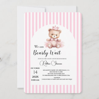 Vi kan knappt vänta rosa randig baby shower inbjudningar
