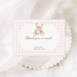 Vi kan knappt vänta Rosa randig teddybjörn Baby Tack Kort