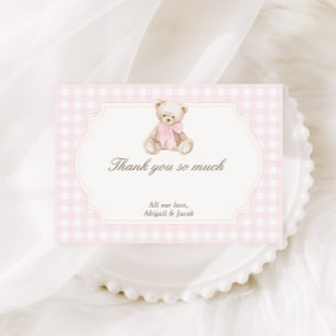 Vi kan knappt vänta Rosa randig teddybjörn Baby Tack Kort