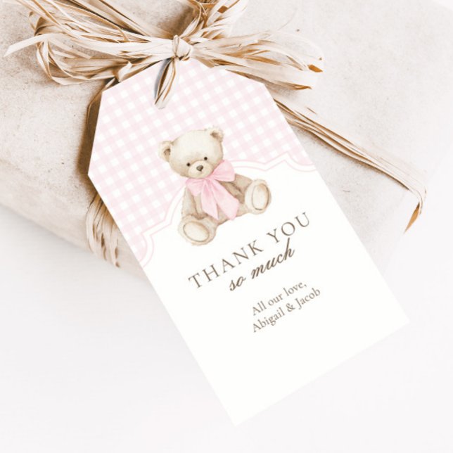 Vi kan knappt vänta Rosa randig Teddybjörn Förmån Presentetikett (Skapare uppladdad)