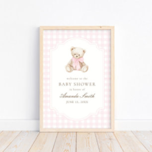 Vi kan knappt vänta Rosa rutig nallebjörn Poster