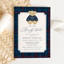 Vi kan knappt vänta Rutig Teddybjörn Baby Shower