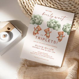 Vi kan knappt vänta Sage Green Triplet Baby Shower Inbjudningar