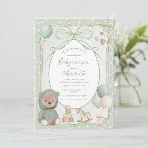 Vi kan knappt vänta Sagegrön baby shower Inbjudningar