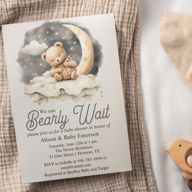 "Vi kan knappt vänta" Sömnig inbjudan till babyvis ("We can Barely Wait" Sleepy Baby Shower Invitation)