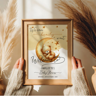 Vi kan knappt vänta Söt björn Baby Shower Välkomme Poster