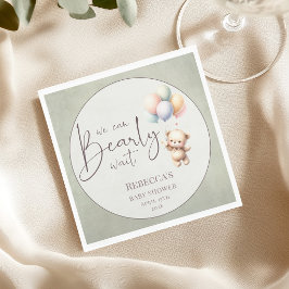Vi kan knappt vänta söt björn ballong baby shower pappersservett