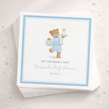 Vi kan knappt vänta Söt blå pojke Teddy Baby Showe