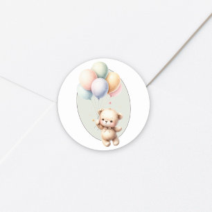 Vi kan knappt vänta söta björn ballong baby shower runt klistermärke
