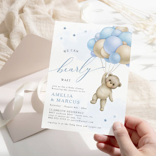 Vi kan knappt vänta Teddy Bear Pojke Bebis Shower Inbjudningar