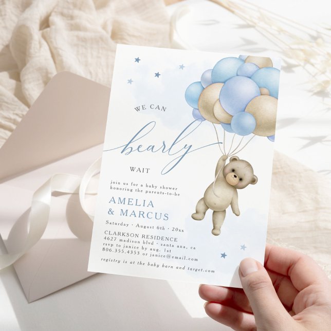 Vi kan knappt vänta Teddy Bear Pojke Bebis Shower  Inbjudningar (Skapare uppladdad)