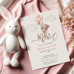 Vi kan knappt vänta Teddybjörn Baby Girl Shower Inbjudningar