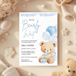 Vi kan knappt vänta Teddybjörn Baby Shower Inbjudningar