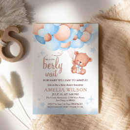 Vi Kan Knappt Vänta Teddybjörn Ballonger Blå Bebis Inbjudningar