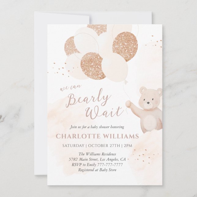 Vi kan knappt vänta | Teddybjörn Bebis Baby Shower Inbjudningar (Framsida)