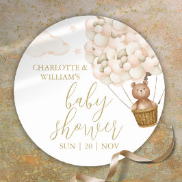 Vi kan knappt vänta Teddybjörn Bebis Baby Shower Runt Klistermärke