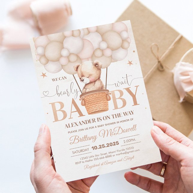Vi kan knappt vänta Teddybjörn Bebis Babyshop Inbj Inbjudningar (Skapare uppladdad)