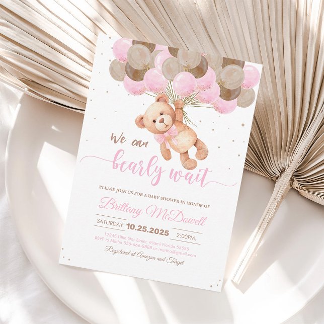 Vi kan knappt vänta Teddybjörn Bebis Babyshoppsinb Inbjudningar (Skapare uppladdad)