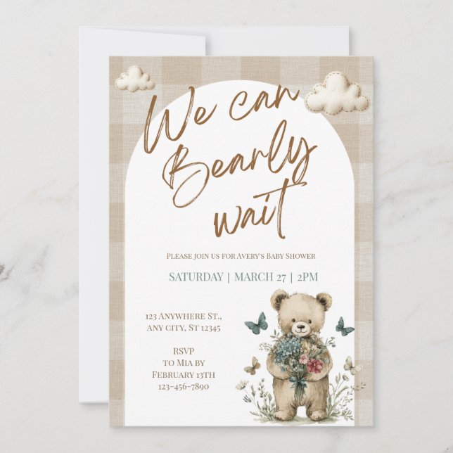 Vi kan knappt vänta Teddybjörn Bebis Babyshower In Inbjudningar (Framsida)