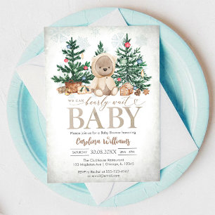Vi kan knappt vänta Teddybjörn Bebis-babyshower Inbjudningar