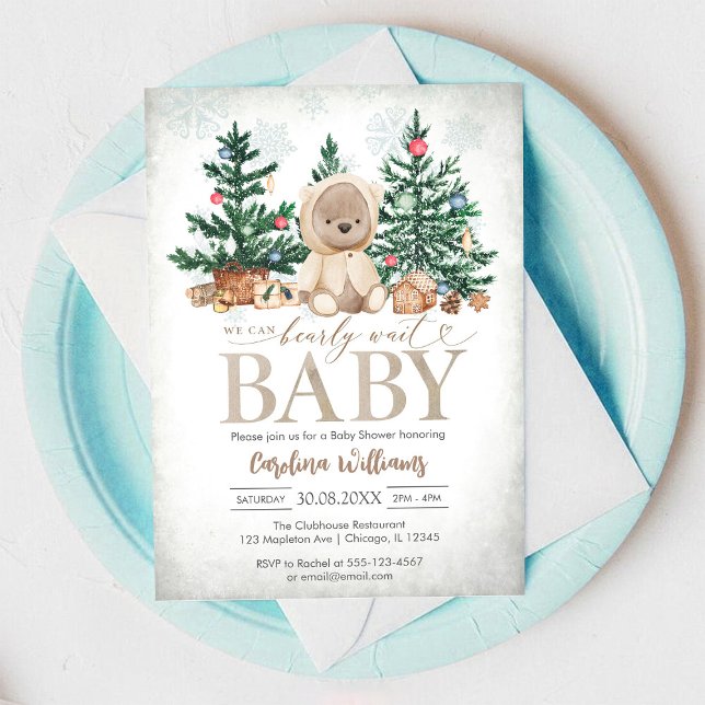 Vi kan knappt vänta Teddybjörn Bebis-babyshower  Inbjudningar (Skapare uppladdad)