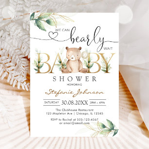 Vi kan knappt vänta Teddybjörn Bebis-babyshower Inbjudningar