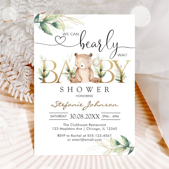Vi kan knappt vänta Teddybjörn Bebis-babyshower Inbjudningar (Skapare uppladdad)