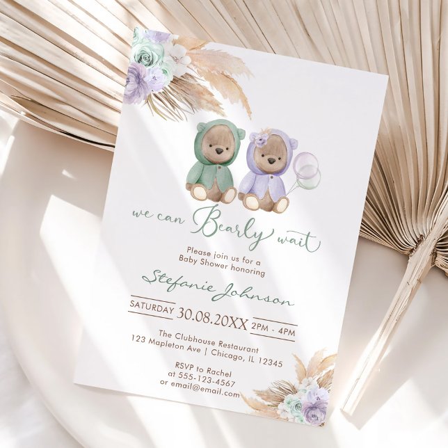Vi kan knappt vänta Teddybjörn Bebis-babyshower  Inbjudningar (Skapare uppladdad)