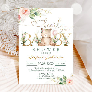 Vi kan knappt vänta Teddybjörn Bebis-babyshower Inbjudningar