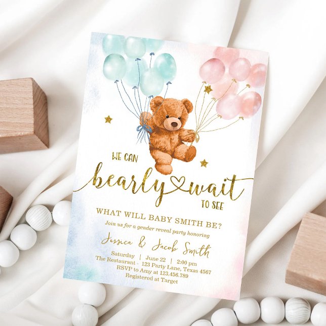 Vi kan knappt vänta Teddybjörn Bebis-babyshower Inbjudningar (Skapare uppladdad)