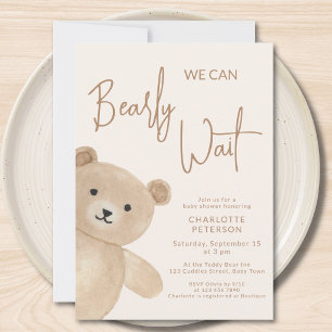 Vi kan knappt vänta Teddybjörn Bebis-babyshower Inbjudningar