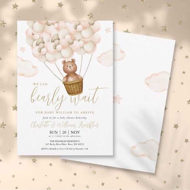 Vi kan knappt vänta Teddybjörn Bebis-babyshower Inbjudningar (We Can Bearly Wait Teddy Bear Baby Shower Invitation)
