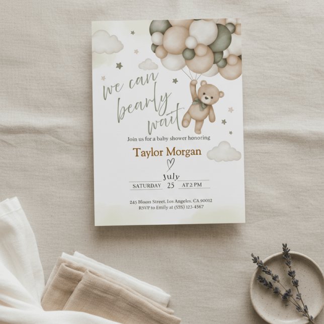 Vi kan knappt vänta Teddybjörn Bebis firande Inbjudningar (Skapare uppladdad)
