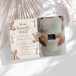 Vi kan knappt vänta Teddybjörn Bebis Shower Foto Inbjudningar