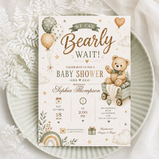 Vi kan knappt vänta Teddybjörn Bebis Shower Inbjudningar