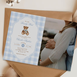 Vi kan knappt vänta Teddybjörn Bebisdopp Fotografi Inbjudningar