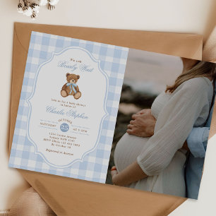 Vi kan knappt vänta Teddybjörn Bebisdopp Fotografi Inbjudningar