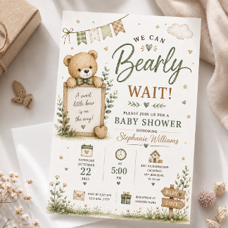Vi kan knappt vänta Teddybjörn Bebisfest Inbjudningar