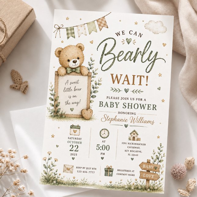 Vi kan knappt vänta Teddybjörn Bebisfest Inbjudningar (Skapare uppladdad)