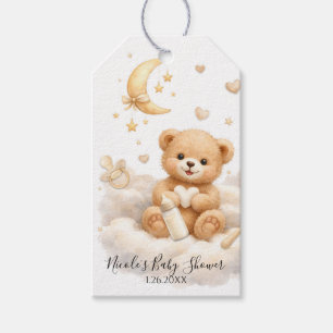 Vi kan knappt vänta Teddybjörn Bebisshower Presentetikett