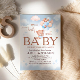 Vi Kan Knappt Vänta Teddybjörn Blå Bebis-fest Inbjudningar