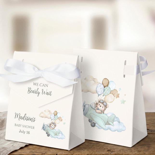 Vi kan knappt vänta Teddybjörn Flygplans Festlåda Presentaskar (We Can Bearly Wait Teddy Bear Airplane Party Box)