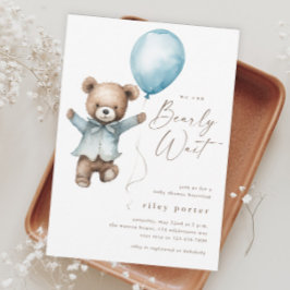 Vi kan knappt vänta Teddybjörn Pojkarnas Baby Show Inbjudningar