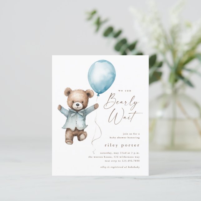 Vi kan knappt vänta Teddybjörn Pojke Babyfirande (Stående Fram)