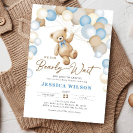 Vi kan knappt vänta Teddybjörn Pojke Babyshower Inbjudningar