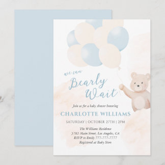 Vi kan knappt vänta | Teddybjörn Pojke Babyshower Inbjudningar