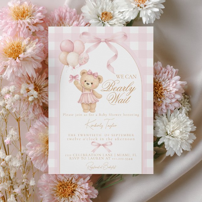 Vi kan knappt vänta Teddybjörn tjej baby shower Inbjudningar (Skapare uppladdad)