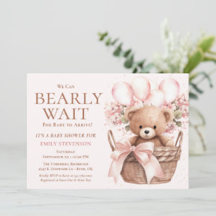 Vi kan knappt vänta tjej Björn i korg Baby Shower Inbjudningar