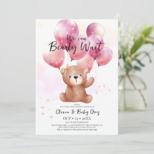 Vi kan knappt vänta Tjej Teddybjörn Baby Shower Inbjudningar