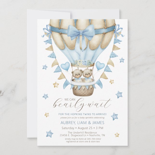 Vi kan knappt vänta Tvillingpojke Baby Shower Inbjudningar (Framsida)